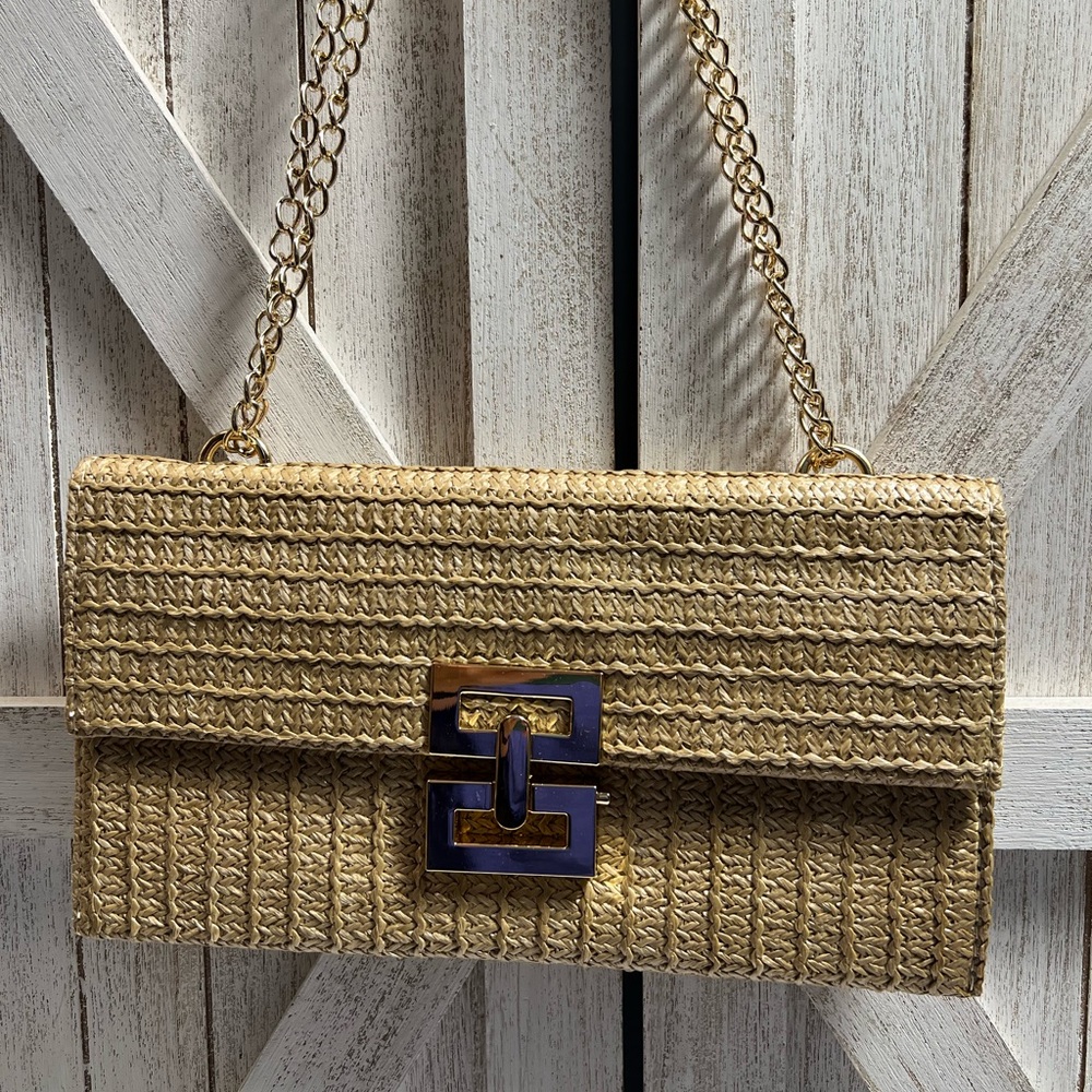 Chic Woven Clutch with Gold Chain